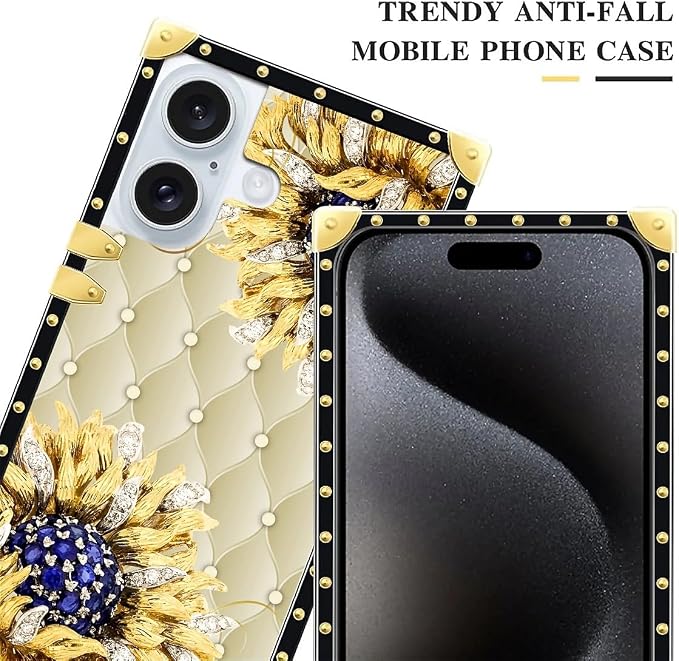 Compatible with iPhone 16 Case, Sunflower Diamonds Leather Luxury Golden - Image 4