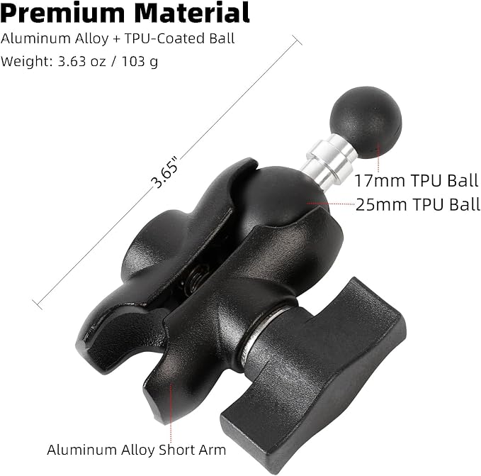 1" to 17mm Ball Adapter with 2.36" Short Double Socket Arm, Compatible with RAM - Image 2