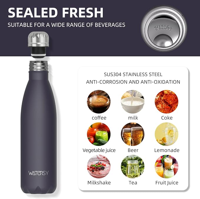 WATERSY Stainless Steel water bottles, 17oz/500ml Insulated Water Bottles - Image 8