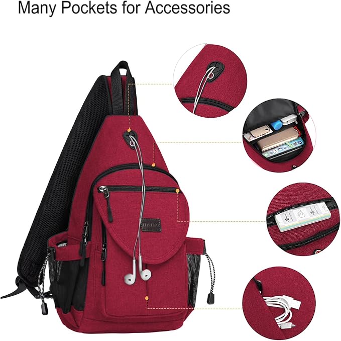 MOSISO Sling Backpack, Canvas Crossbody Hiking Daypack Bag - Image 3