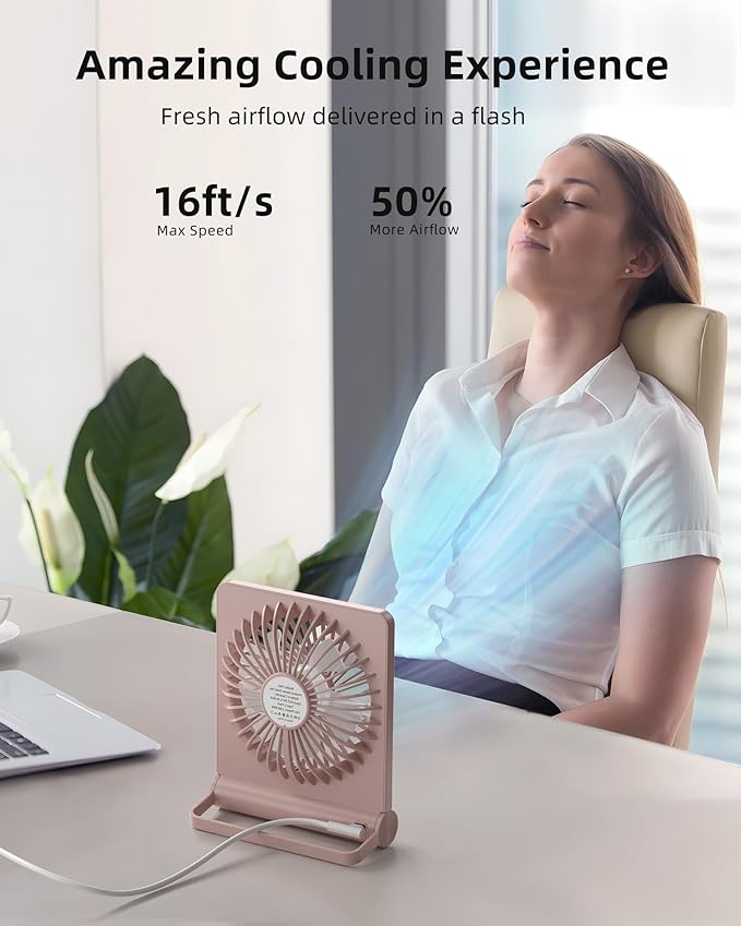 Koonie USB Fan, Strong Wind Ultra Quiet Small Desk Fan 220° Tilt Folding 3 - Image 3