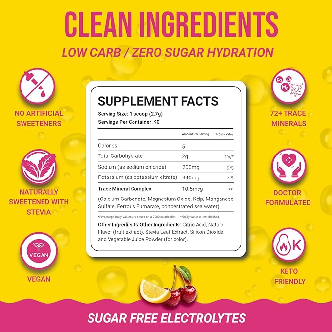 Dr. Price’s Electrolytes Powder Bulk – Cherry Lemonade, 90 Servings | Sugar - Image 4