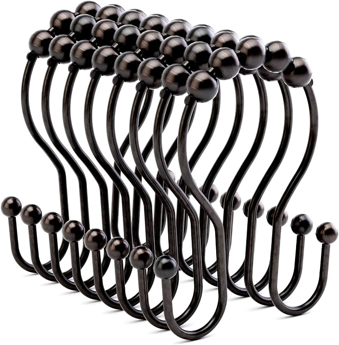 Bathway Shower Curtain Hooks Bronze Shower Curtain Rings Rust Proof Double Hook by Bathway