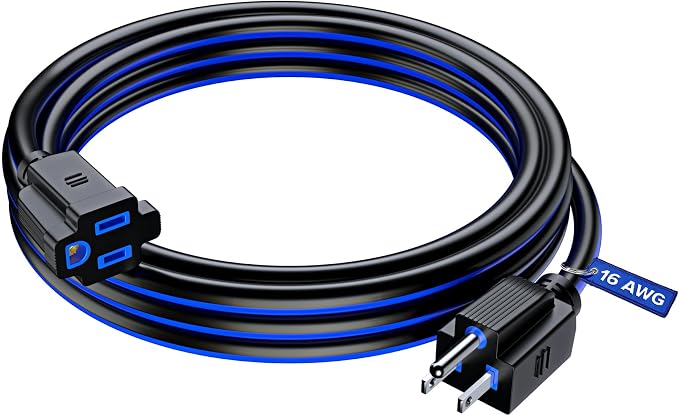 Maximm 10 Ft Black and Blue Extension Cord, Heavy Duty 16 AWG, ETL Listed by MaximmCable