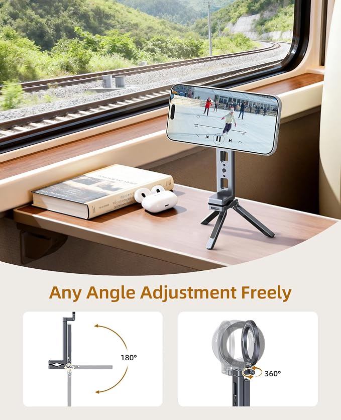 Magnetic Phone Tripod, 360°Rotating Adjustable Travel Tripod Mount, Foldable - Image 5