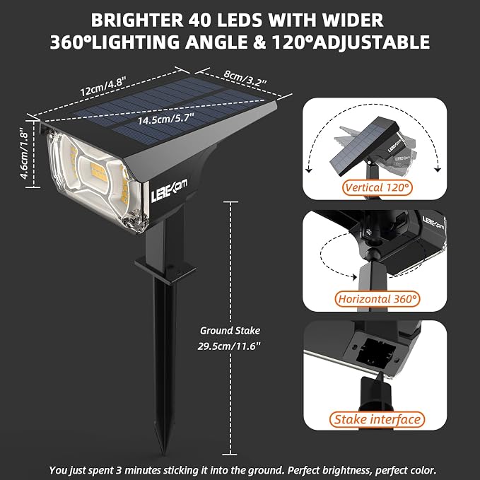 LEREKAM 3 Brightness Modes Solar Outdoor Lights, 360 Degree Adjustable Lighting - Image 6
