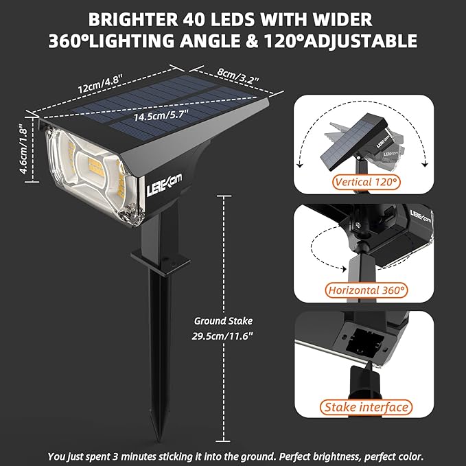 LEREKAM Solar Spot Lights Outdoor Landscape Lights, IP65 Outdoor Waterproof - Image 6
