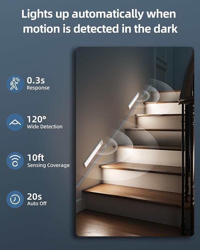 10inch Under Cabinet Lights, Motion Sensor Light Indoor, Wireless Closet Lights - Image 3