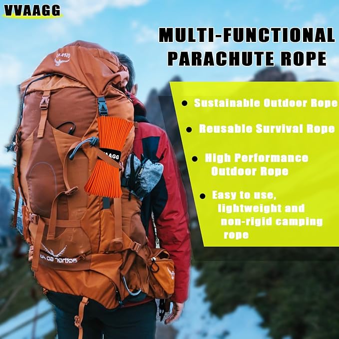 VVAAGG 1000 Orange Paracord 50FT Utility Parachute Cord 4mm Nylon String12 - Image 5