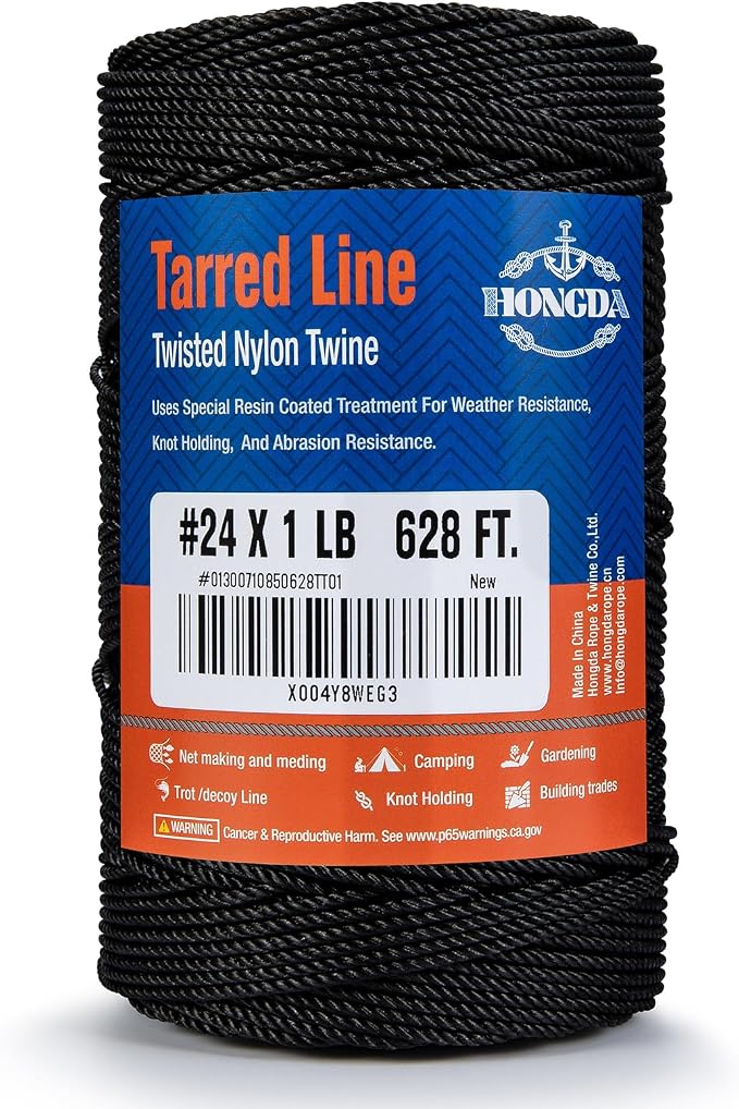 HONGDA Tarred Bank Line Twine, 628 Feet Nylon Twine #24 Bank Line-Black Nylon by hongda
