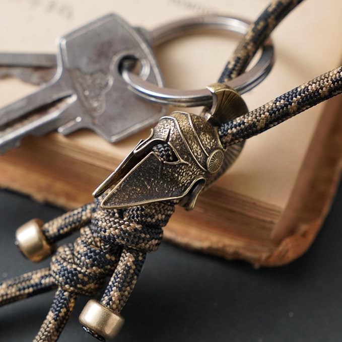 Paracord Keychain with Retro Brass Helmet Bead - Image 4