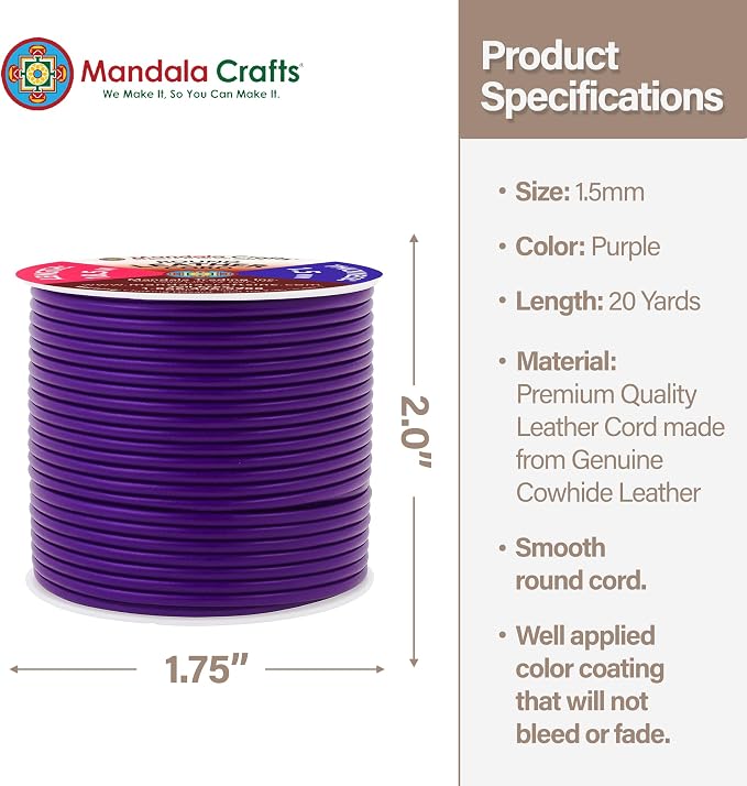 Mandala Crafts Round Genuine Purple Leather Cord - Image 4