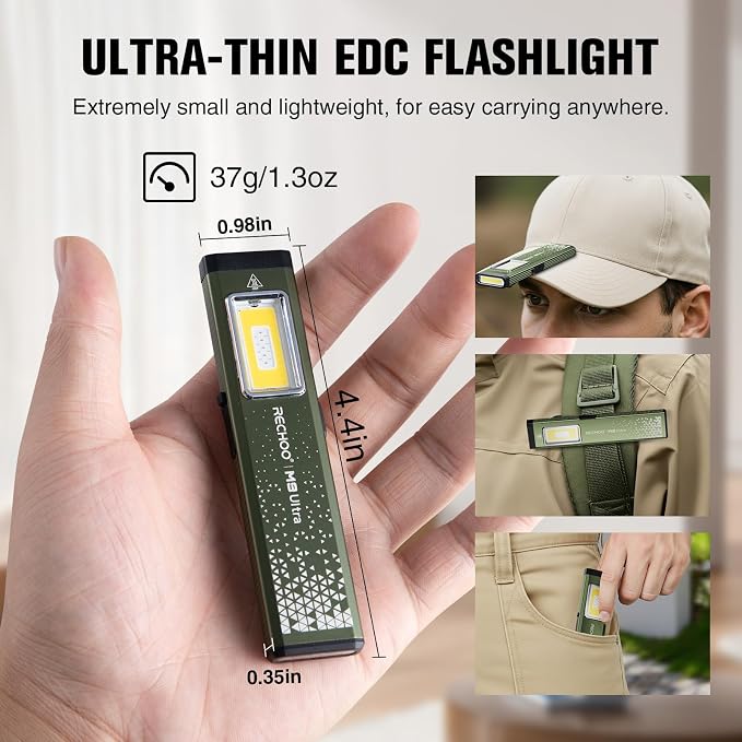 RECHOO Flat EDC Flashlight Rechargeable, 8-Mode Slim Pocket Flashlight - Image 2