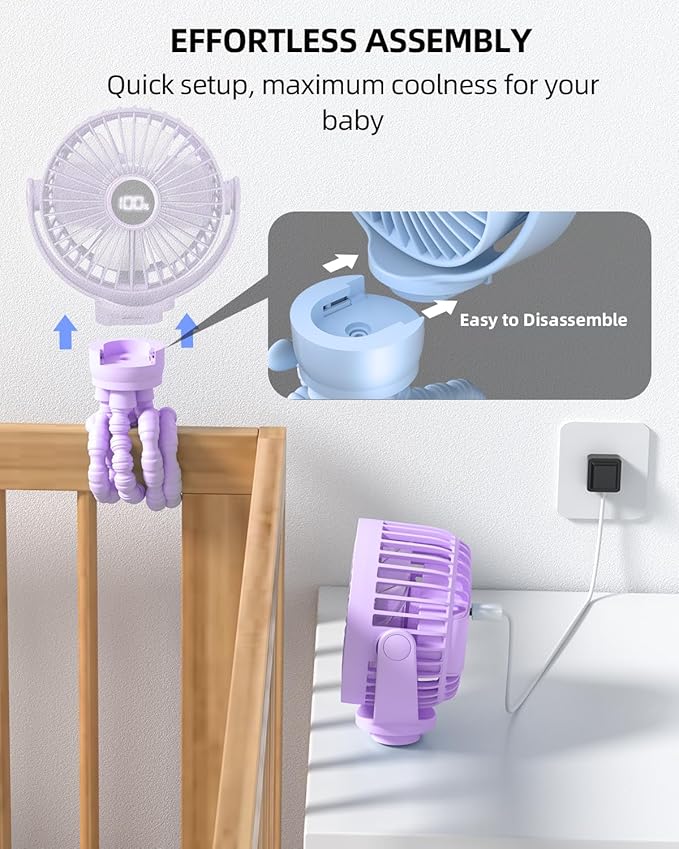 buywoo Portable Stroller Mini Fan, Small Rechargeable Personal Fan, Travel - Image 6