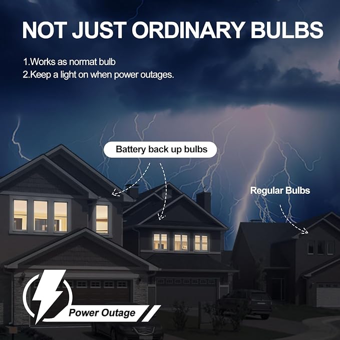 3Pack Rechargeable Emergency Light Bulb, A19 9W Warm White 6000K Self-Charging - Image 5