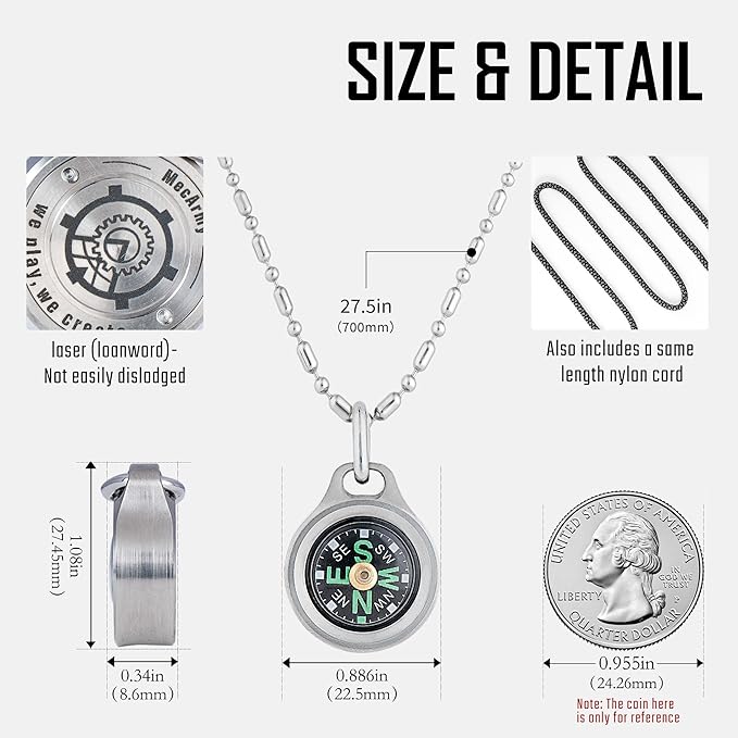 MecArmy Mini Titanium/Brass Compass, Waterproof IPX5 Pocket Compass - Image 3