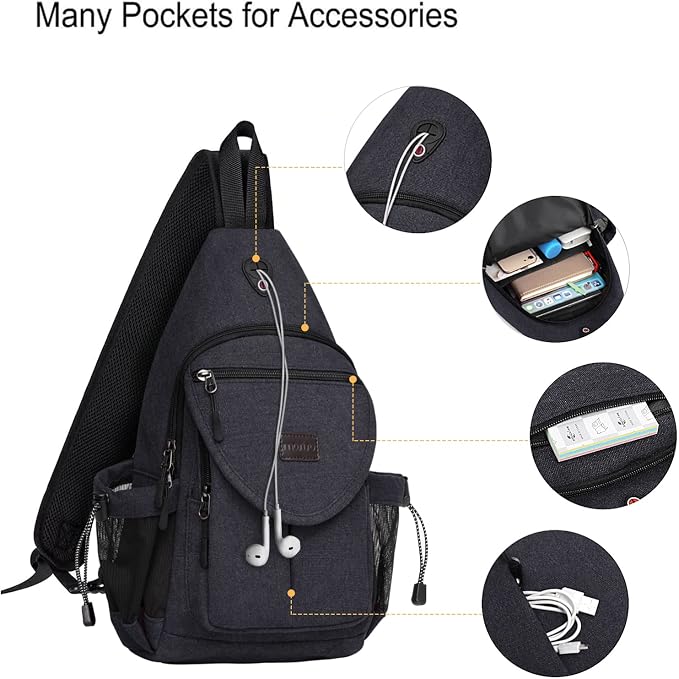 MOSISO Sling Backpack, Canvas Crossbody Hiking Daypack Bag - Image 3