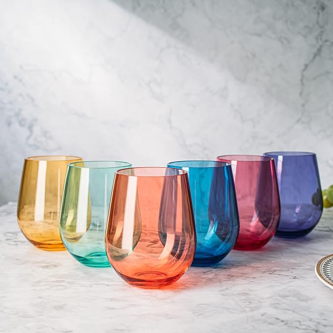 European Style Plastic Crystal Unbreakable Stemless Wine Glasses | Set of 6 | - Image 7