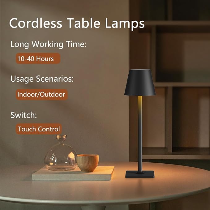 Fizrice 4 Pack Cordless Table Lamps, Portable Rechargeable Lamp, 6000mAh - Image 3