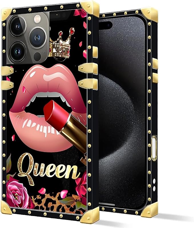 Compatible with iPhone 16 Pro Max Case, Glitter Red Rose Queen Leopard Lipstick - Image 2
