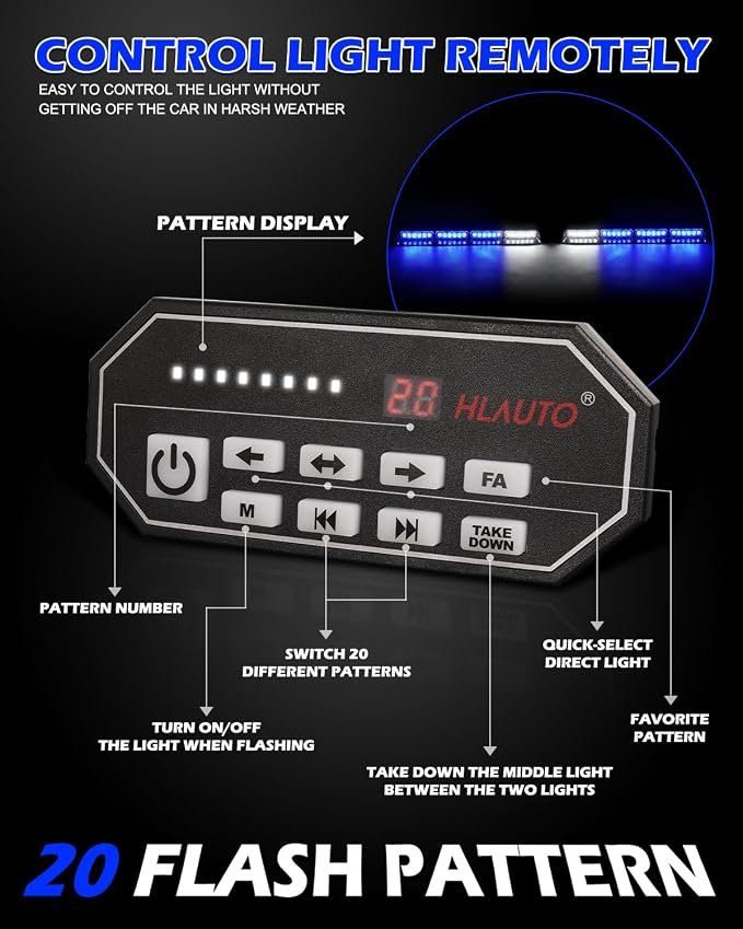 HLauto 604N Emergency Dash Strobe Lights: 2x16.8 inch Blue Security Light - Image 4