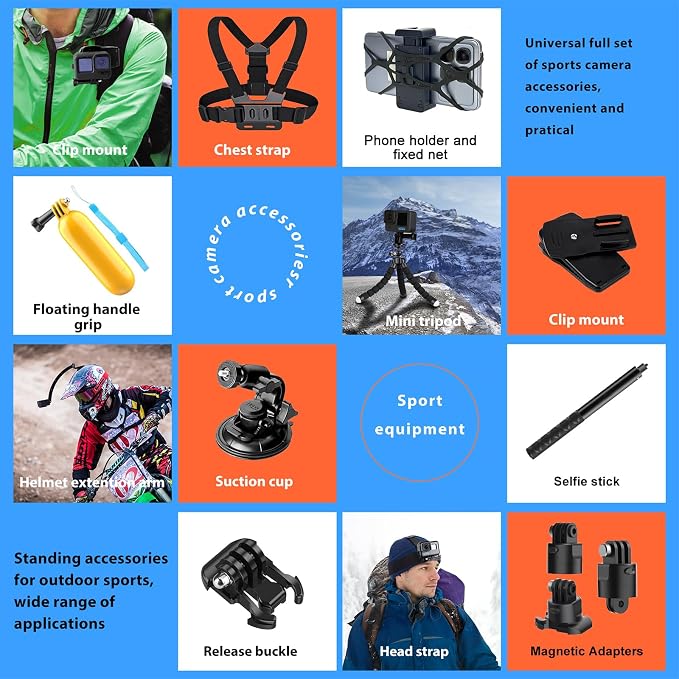 HONGDAK 70in1 Upgrade Action Camera Accessories Kit Compatible - Image 9