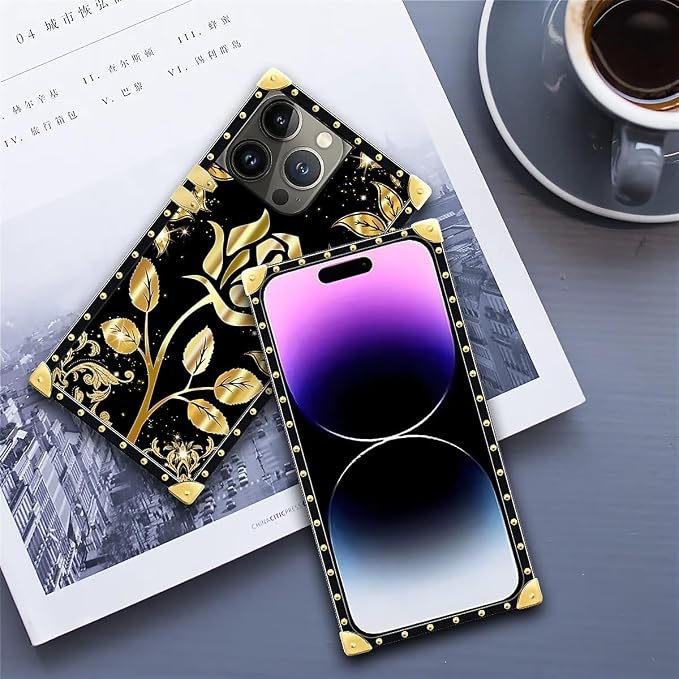 Compatible with iPhone 14 Pro Max Case, Shine Gold Rose Luxury Golden Decoration - Image 6