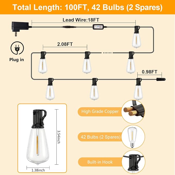 LumBelle Smart Outdoor String Lights, 100FT ST38 LED Patio Lights - Image 5