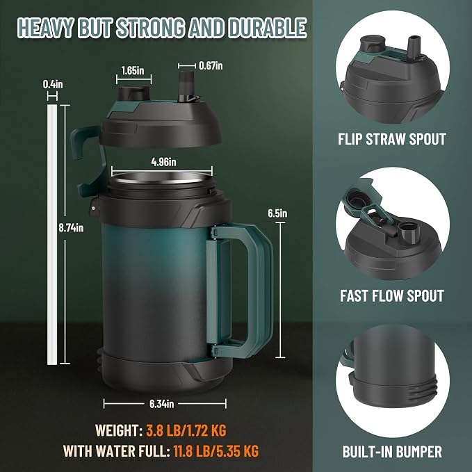 Zukro 1 Gallon Water Jug, One Gallon Large Triple Wall Insulated Metal Jug - Image 8
