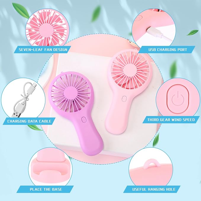 Woanger 12 Pcs Mini Handheld Fan Bulk 3 Speed USB Electric Battery Operated - Image 5