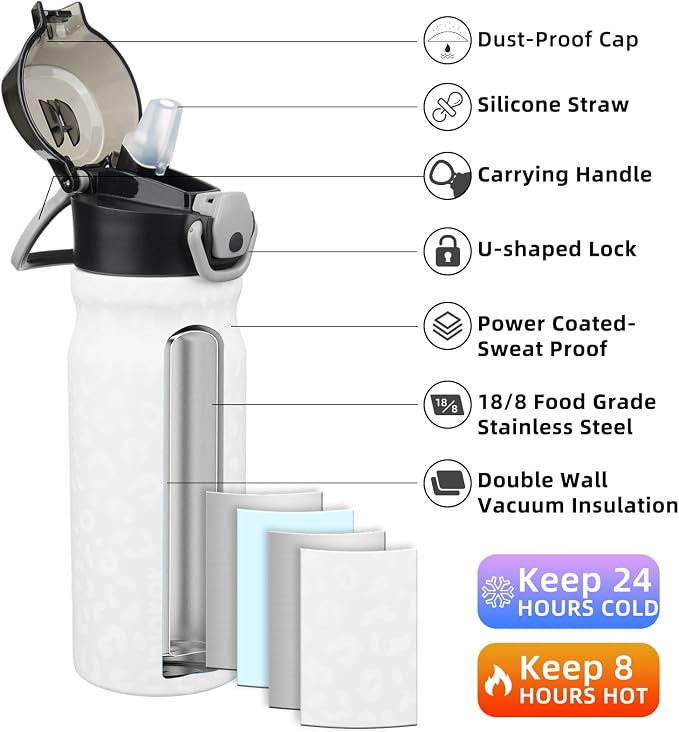 BJPKPK Water Bottle with Straw 18oz Insulated Water Bottles Reusable Stainless - Image 2