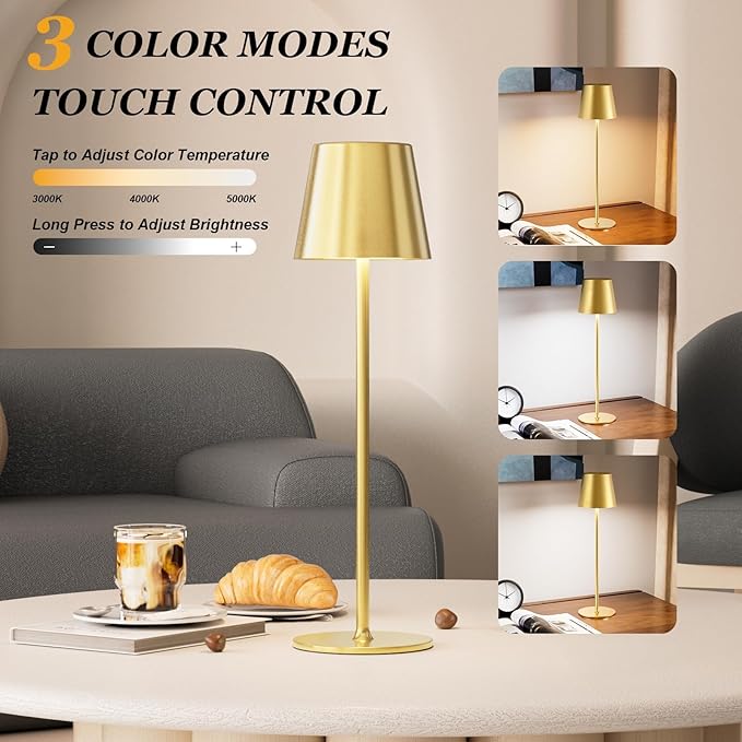 Kakanuo 20" Cordless Table Lamp Rechargeable Gold - Image 4