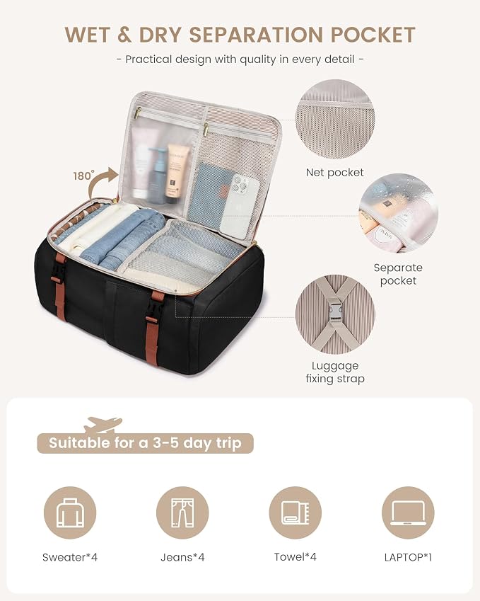 LOVEVOOK 40L Travel Backpack Carry on Flight Approved, Personal Item Bag - Image 5