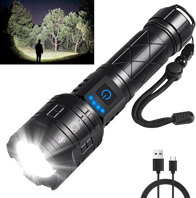 Rechargeable Flashlights High Lumens, Powerful Tactical Flashlights, 5 Modes by IkeeRuic