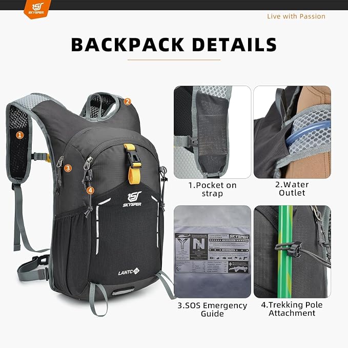 SKYSPER Small Hiking Backpack - 25L Travel Daypack Lightweight Bag Water - Image 4