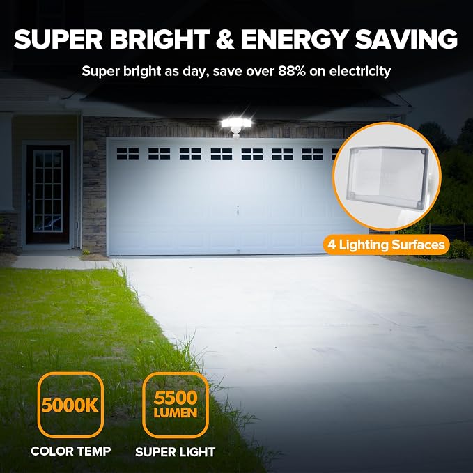 UME 2 Pack 5500LM LED Security Lights Motion Sensor Light Outdoor, 5000K - Image 2