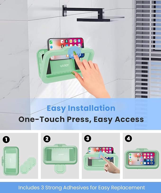 URROY Shower Phone Holder Waterproof One-Touch Open Shower Phone Case Anti-Fog - Image 4