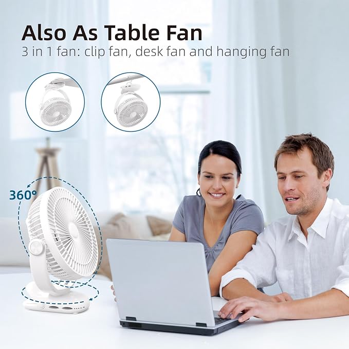 10000mAh 30hrs Rechargeable Clip on Fan, 8 Inch Battery Operated Fan Portable - Image 6