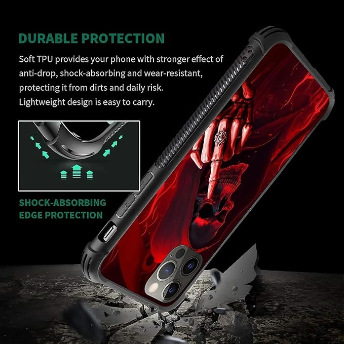 for iPhone 11 Pro Max Case, Gestures Funny Skull Pattern Graphic Design Girl - Image 7