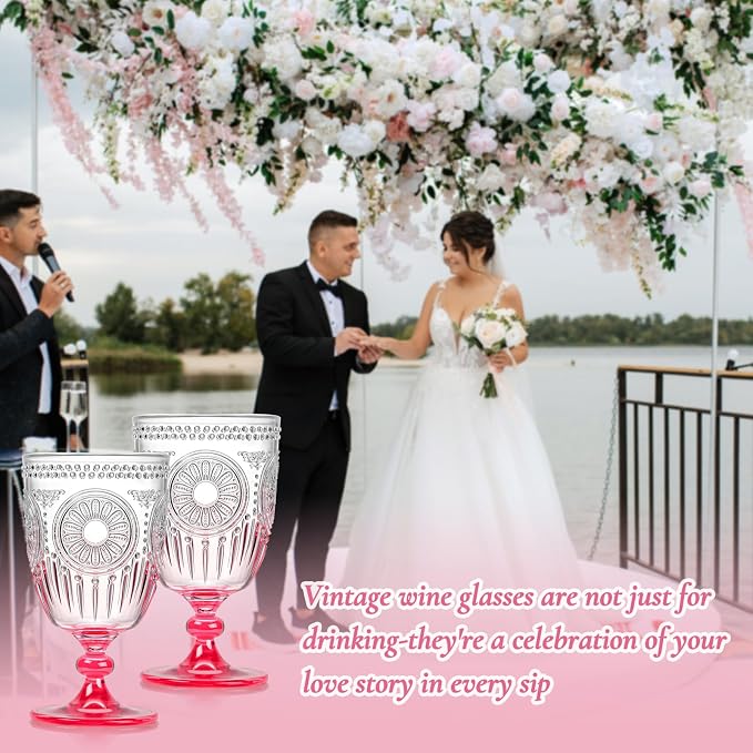 XUWAIDSGN 6Pcs Plastic Vintage Wine Glasses 13.5oz Reusable Embossed Goblet - Image 7