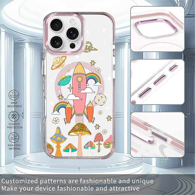 Case for iPhone 16 Pro Max, Spaceship Mushroom Phone Case Design，for Women - Image 2