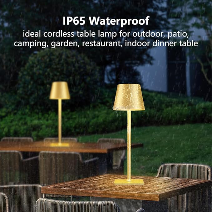 Yogaret 2 Pack Gold Rechargeable Table Lamps, Cordless Lamp - Image 3