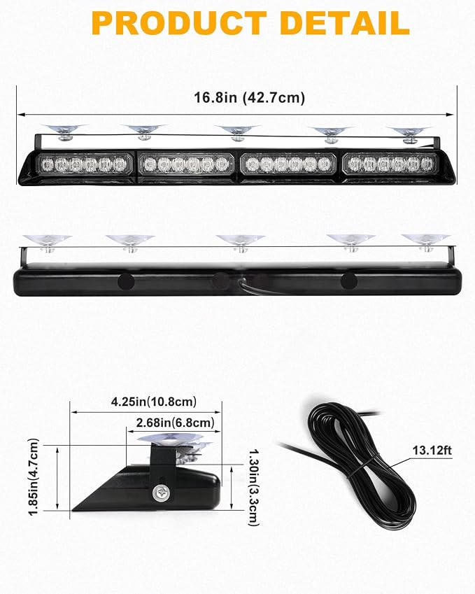 HLauto 6Z4J Emergency Dash Strobe Lights: 2x16.8 inch White Safety Lights - Image 8