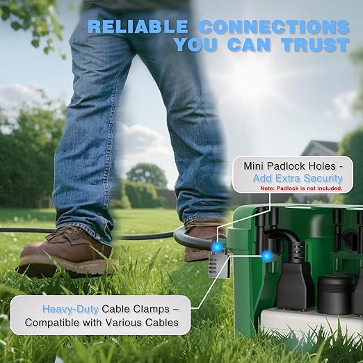 Flemoon Medium Outdoor Electrical Box, IP54 Waterproof Extension Cord Cover w/6 - Image 8