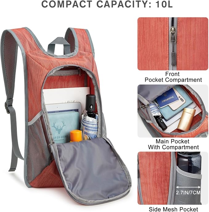 G4Free 10L Hiking Backpack Small Travel Hiking Daypack Lightweight Packable - Image 3
