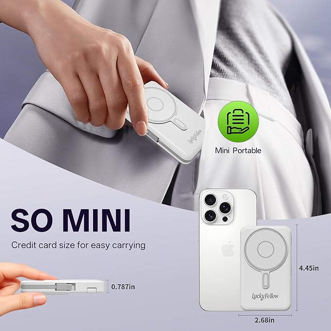 Magnetic Portable Charger Built-in Cables, 10000mAh Fast Charging Wireless - Image 4
