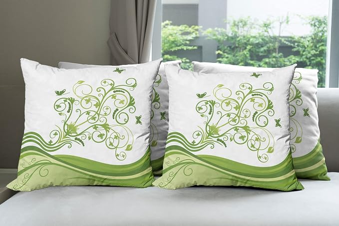 Ambesonne Vines Throw Pillow Cushion Case Pack of 4, Butterflies Leaves Flowers by Ambesonne
