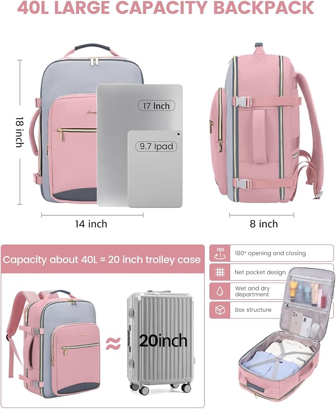 LOVEVOOK 40L Travel Backpack for Women & Men, Airline Approved Carry On Luggage - Image 4