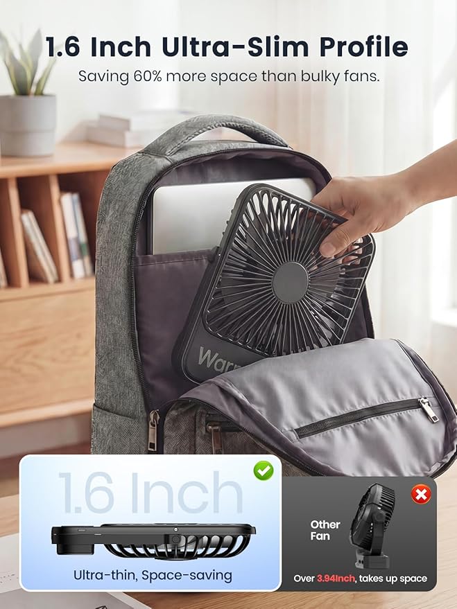 Warmco 10000mAh Portable Travel Fan 7-inch, Max 24H Runtime, Ultra-thin Quiet - Image 4