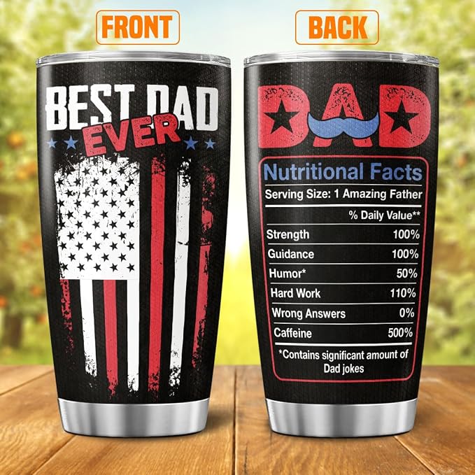 Best Dad Ever Black American 20oz Tumbler, Stainless Steel Insulated Mug - Image 2